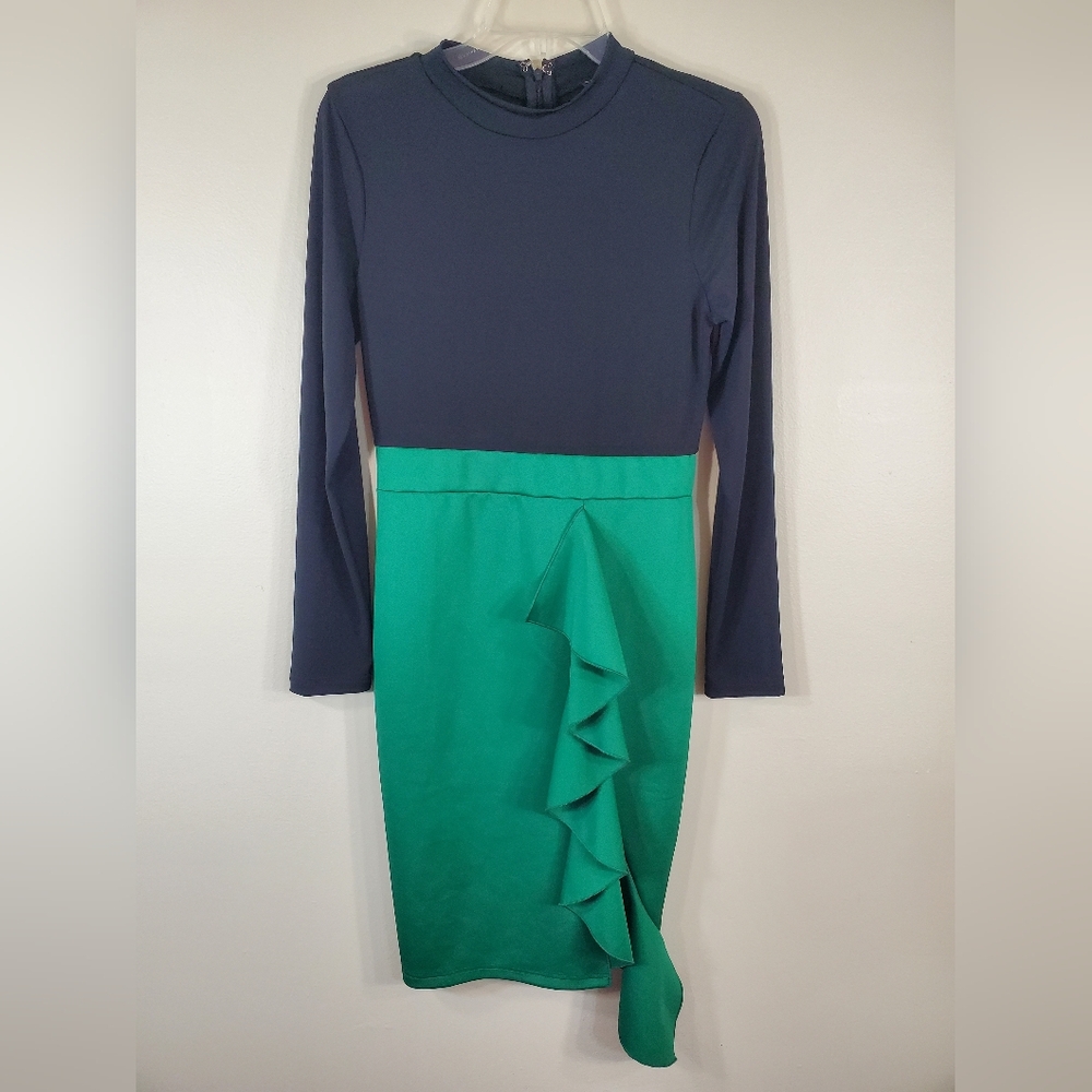 VENUS Emerald Green Ruffled Midi Pencil Skirt